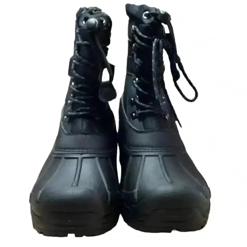 Khombu Men 9 Waterproof Insulated Lace Up Drawstring Snow Boots Black Vegan NEW